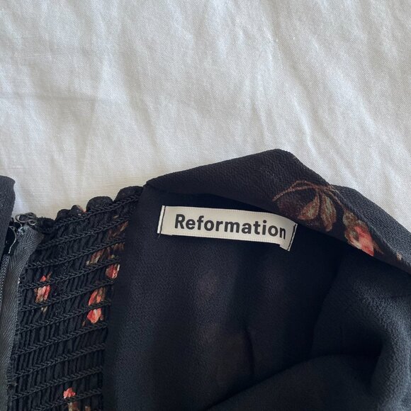 Reformation Fulton Midi Dress Romy Black Pink Floral (sz 4P) - Picture 6 of 11